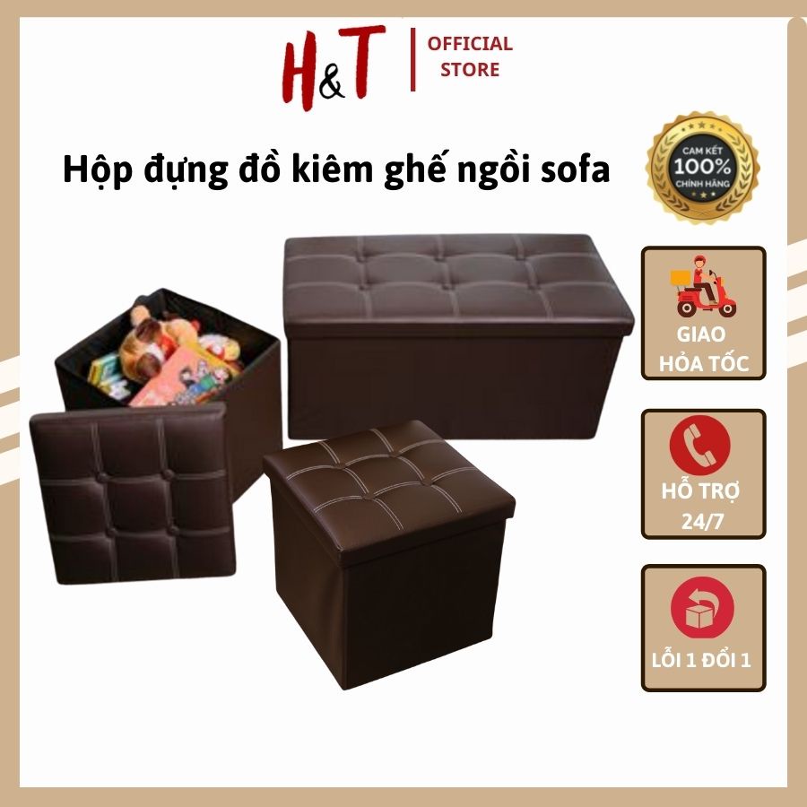 Hộp đựng đồ kiêm ghế ngồi đa năng có nắp đậy, khung gỗ nhân tạo bọc da chắc chắn