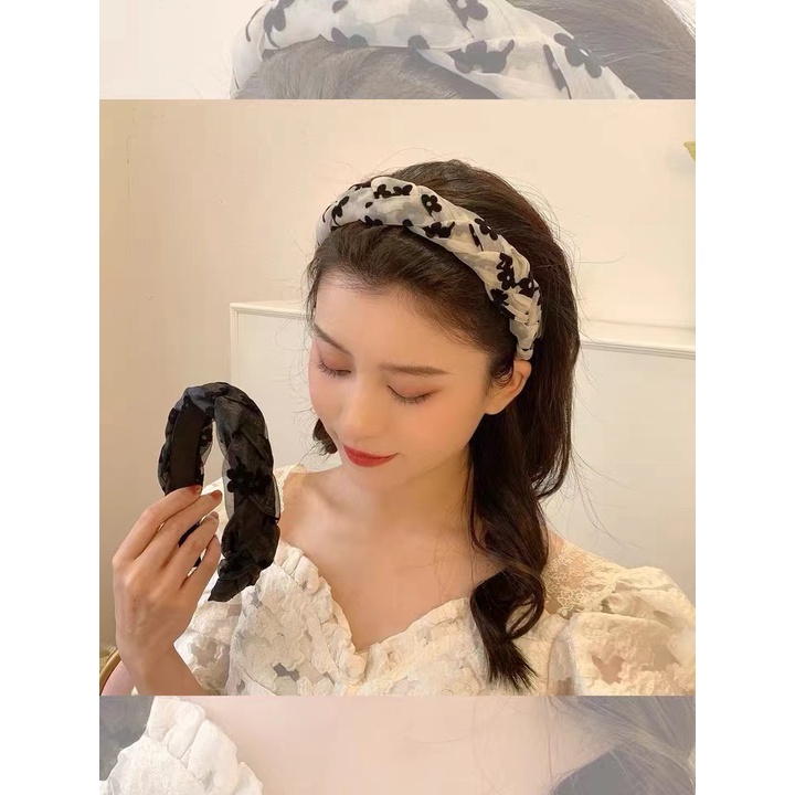Băng Đô Cài Tóc Dạng Bện Lưới Màu Đen Đơn Giản Dễ Phối Đồ