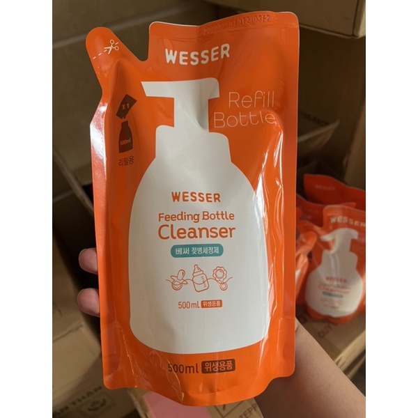 {CHÍNH HÃNG, Mẫu mới} - Nước Rửa Bình Sữa, Rau Củ Kháng Khuẩn 500ML Wesser (DẠNG BỊCH)