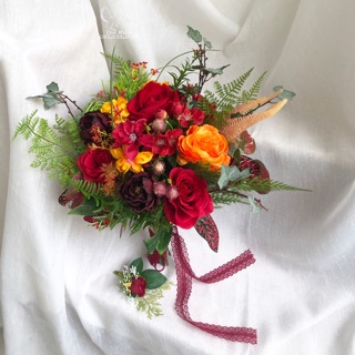 Hoa Cưới - Tone Đỏ Cam BST Sắc Thu - Chất Liệu Lụa Cao Cấp OR02