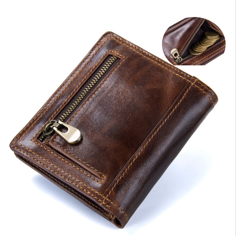 2022 Contac N1258 N1257 - Bảo Hành 2 Năm - Bóp Ví Đứng Ngang Nam Bỏ Túi Da Ngựa Điên Men Wallet Genuine Bò