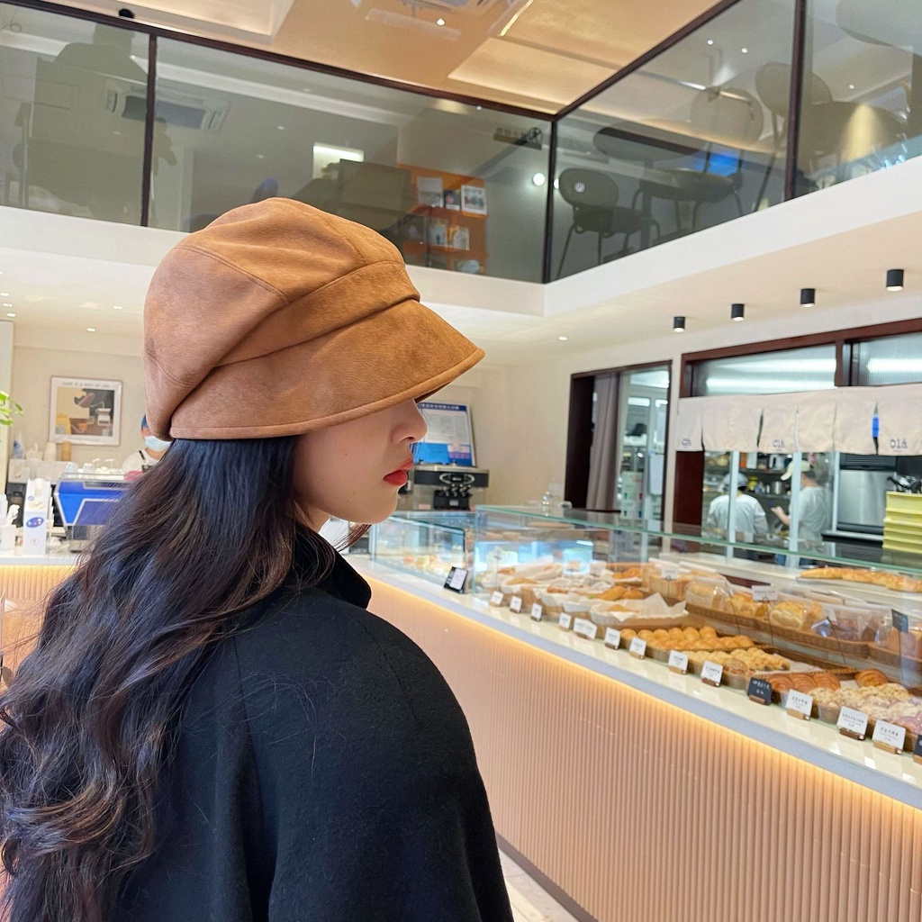 Mũ bucket chất liệu da lộn thiết kế phía trước dài phía sau ngắn thời trang thu đông cho nữ