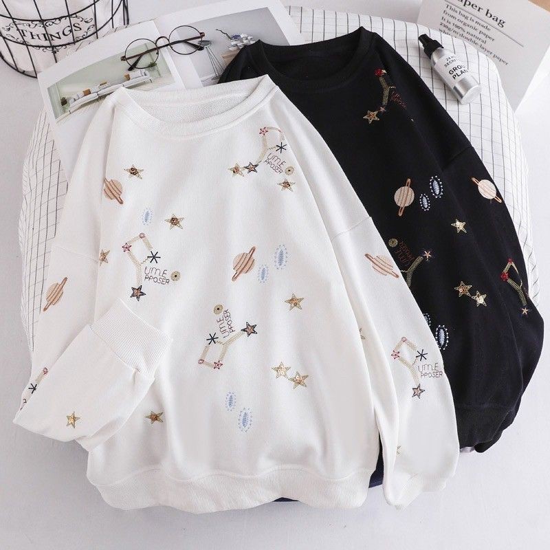 Áo Sweater 100% In Họa Tiết Galaxy Phong Cách Hàn Quốc Cho Nữ