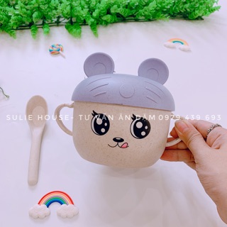 Bát ăn dặm lúa mạch đội mũ kèm thìa kute