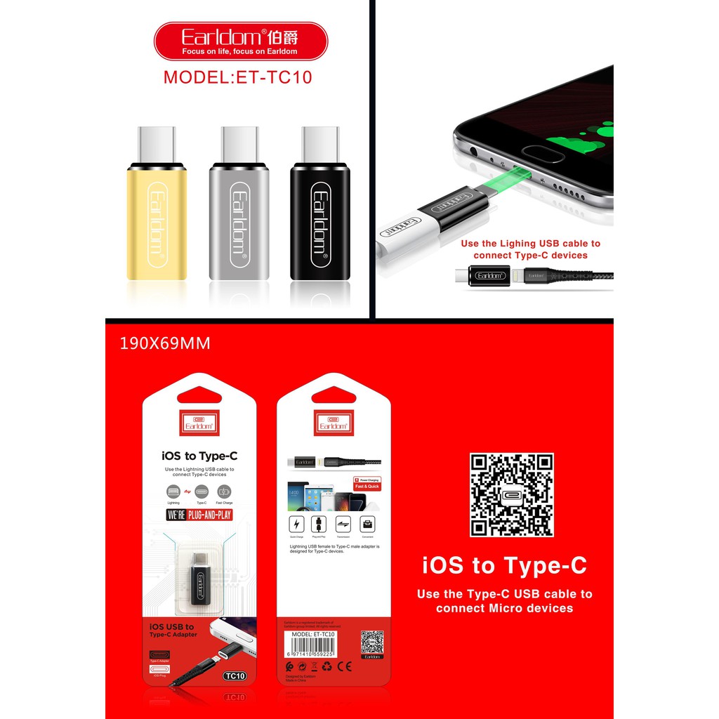 Đầu Chuyển Lightning Sang Type C Earldom TC10 / TC08