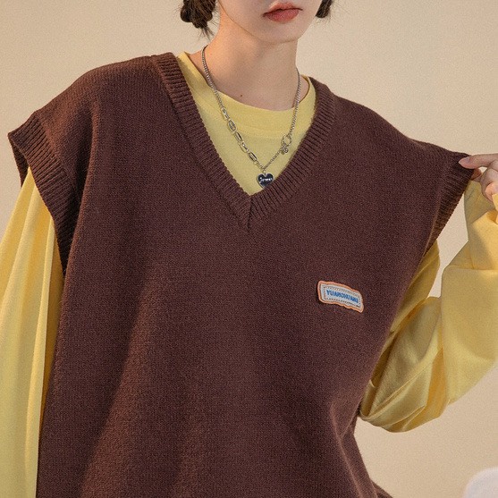 Áo gile len nữ hàn quốc áo len ulzzang cổ v dáng rộng dài - 201
