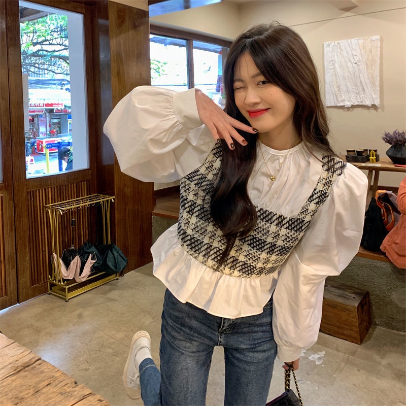 Áo Sơ Mi Dài Tay Giả Hai Lớp Họa Tiết Kẻ Sọc Thời Trang Dành Cho Nữ