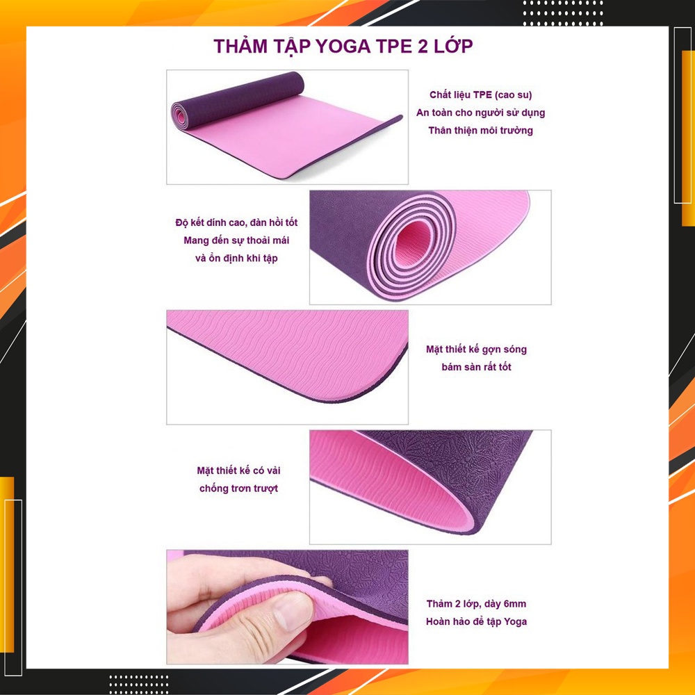 Thảm Tập Yoga Định Tuyến 2 lớp 6 mm cao cấp, gấp gọn, du lịch tiện lợi Chính Hãng Eros Store