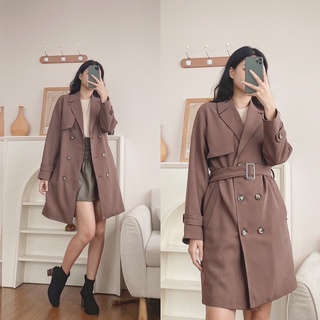 trench coat 6 khuy nâu/ đen