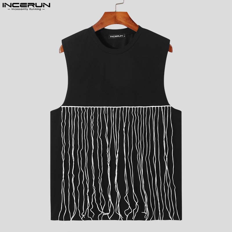 INCERUN Áo Tank Top Không Tay Màu Trơn Phối Tua Rua Thời Trang Dự Tiệc Cho Nam