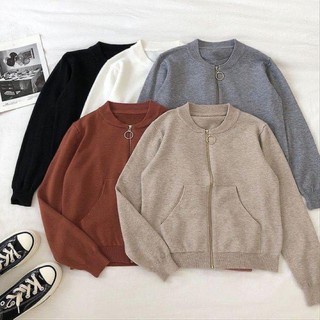 Áo bomber len kéo khóa đồng