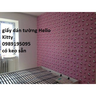 (tặng kèm dụng cụ) combo 10m giấy dán tường Hello Kitty hồng