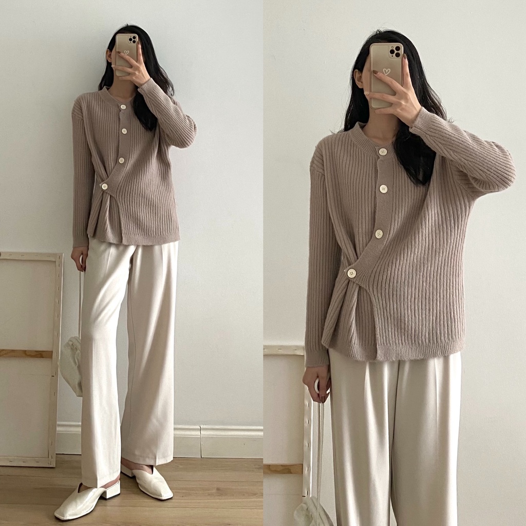 Áo len vân dọc cài cúc lệch _ A0295 | BigBuy360 - bigbuy360.vn