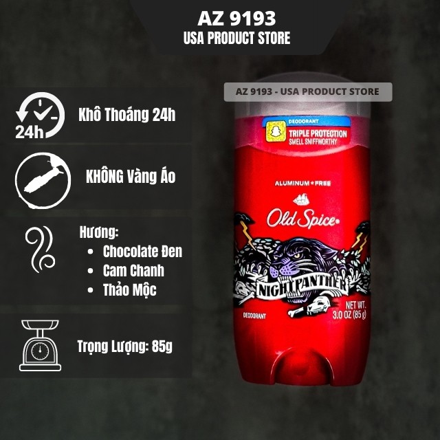 Lăn Khử Mùi Nam OLD SPICE 85g, Sáp Trong, Dòng Wild Collection - Không Vàng Áo, Hương Thơm Nam Tính, Mạnh Mẽ - AZ 9193