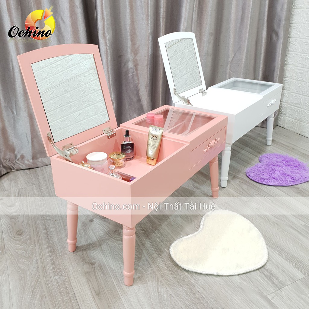 [Mã LIFEBKA5 giảm 10% tối đa 1 Triệu đơn 500k] Bàn Trang Điểm Mini, Bàn Trang Điểm màu hồng và trắng tặng thảm tim kèm