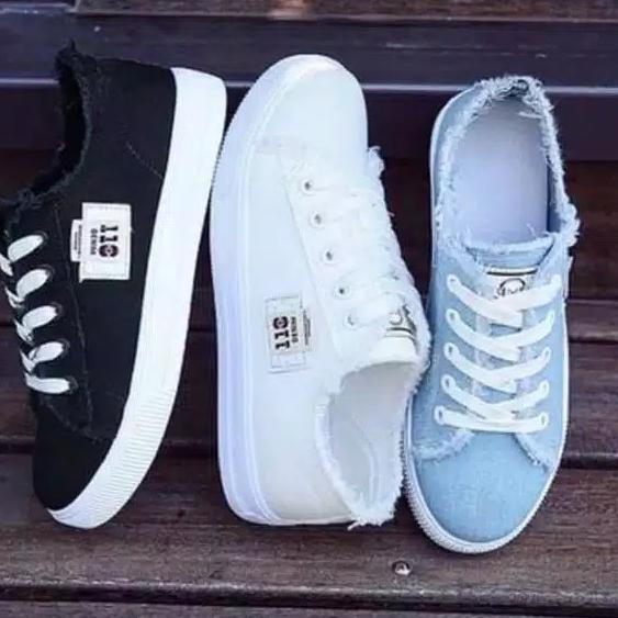 Giày Thể Thao Nữ Bằng Vải Denim Ghép Vải DC 101