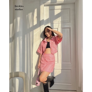 Set Đồ Nữ Linen Freckles Studios Áo Sơ Mi Tay Lửng Và Chân Váy Chữ A Ngắn