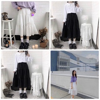 CHÂN VÁY VOAN TẦNG 2 LỚP ULZZANG MÀU ĐEN - TRẮNG