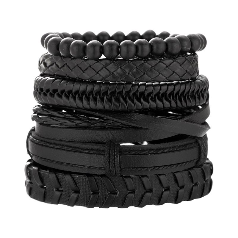 Vòng Đeo Tay Bằng Da Hình Mỏ Neo &amp;amp; 1 Bộ 3 / 4 Vòng Tay Chuỗi Hạt Phong Cách Vintage Cho Nam