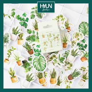 Hộp 46 Sticker dán họa tiết lá cây xinh xắn trang trí Sổ tay Bullet Journal DIY Hyun Boutique