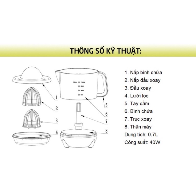 Máy vắt cam Lock&Lock EJJ231 700ml 40W - Hàng chính hãng, xoay ép 2 chiều cho nhiều nước cam