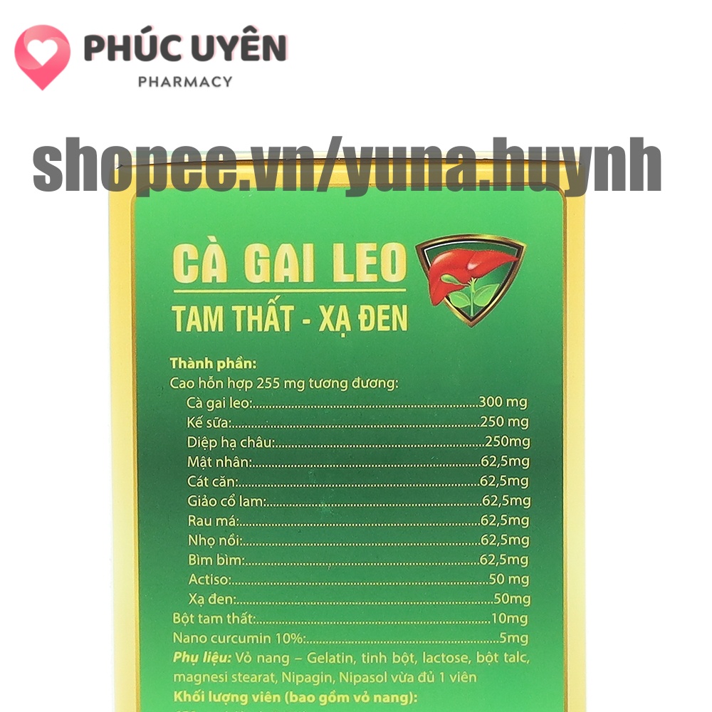 Viên uống CÀ GAI LEO TAM THẤT XẠ ĐEN hỗ trợ giải độc gan, thanh nhiệt, mát gan – Chai 50 viên