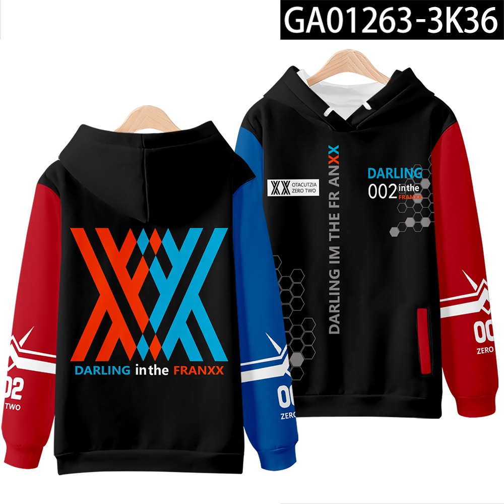 Áo Khoác Đen Chui Đầu Cỡ Lớn Có Khóa Kéo Hình Darling In The Franxx Girl Zero Two Cho Trẻ Em