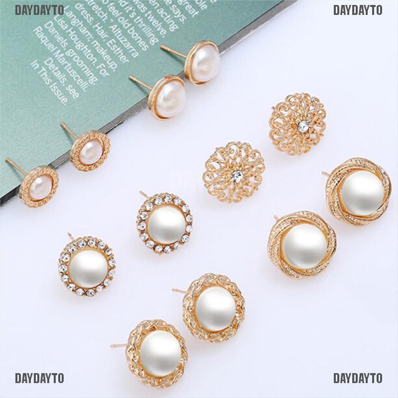 Set 6 Đôi Khuyên Tai Đính Hạt Giả Ngọc Trai Nhã Nhặn