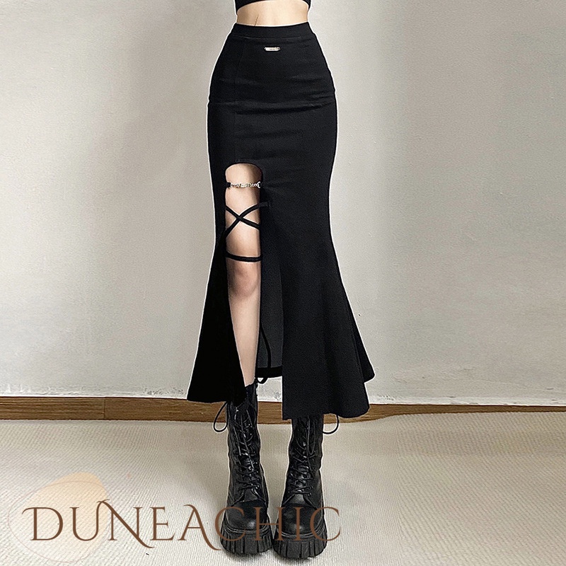 DUNEA Phụ Nữ Thời Trang Váy Nàng Tiên Cá Xẻ Cao Y0519