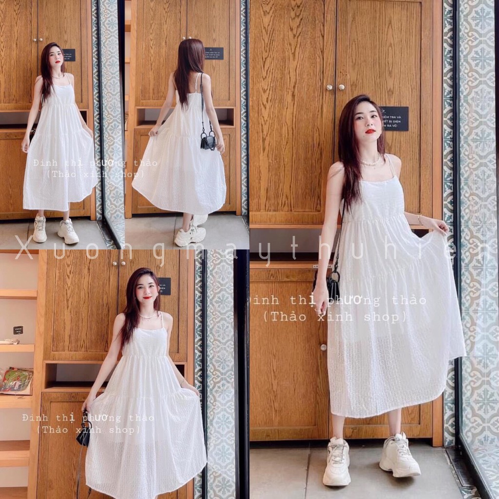Váy 2 dây trắng maxi dáng dài vintage thời trang hàn quốc/ Váy nữ dáng xòe tiểu thư trẻ trung cá tính_xuongmaythuhien