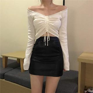 Áo sweater tay dài phối dây rút vai trễ thời trang gợi cảm mùa thu 2019 cho nữ