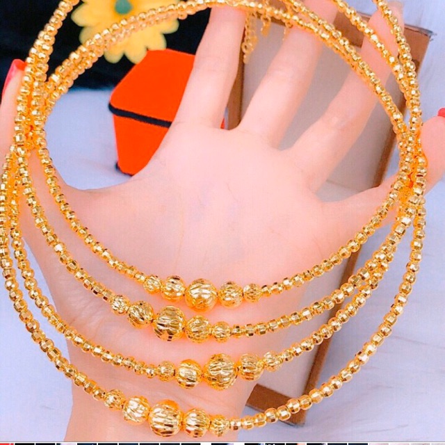 Kiềng cổ kiểu bi màu vàng 18 cao cấp