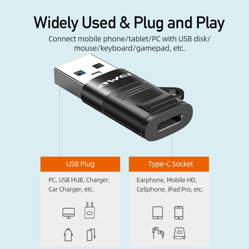 Đầu cắm chuyển đổi AWEI CL-13 Type C sang USB A 3.0 OTG