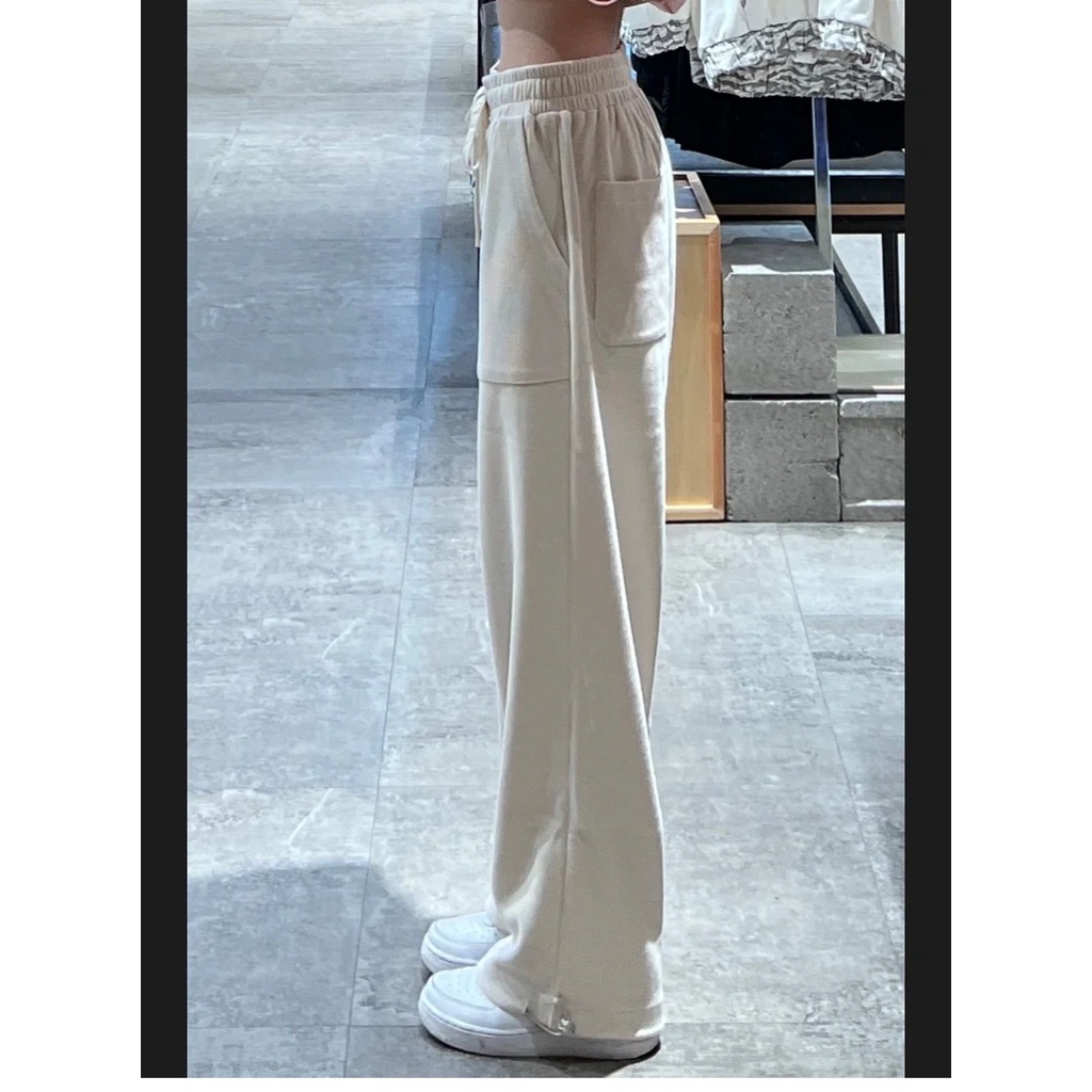 Quần Thể Thao Lưng Cao Ống Rộng Phối Dây Rút Phong Cách retro Mỹ Size S-4XL