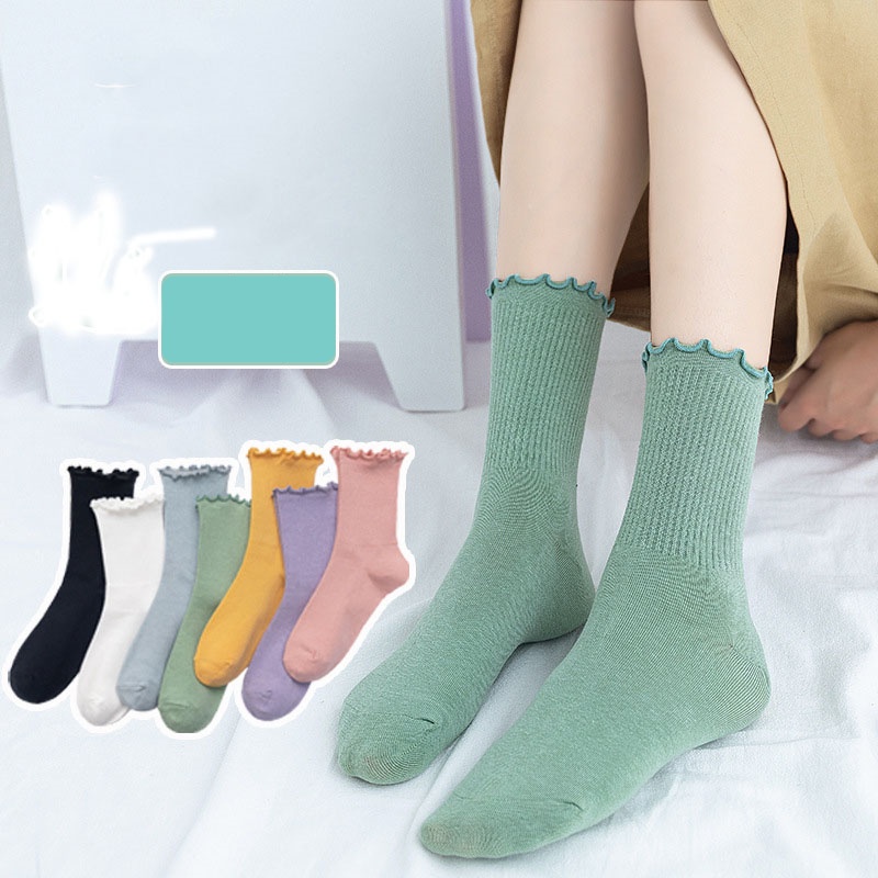 Tất cổ cao bít tất nữ cao cổ nhún hàn quốc dày cao - T