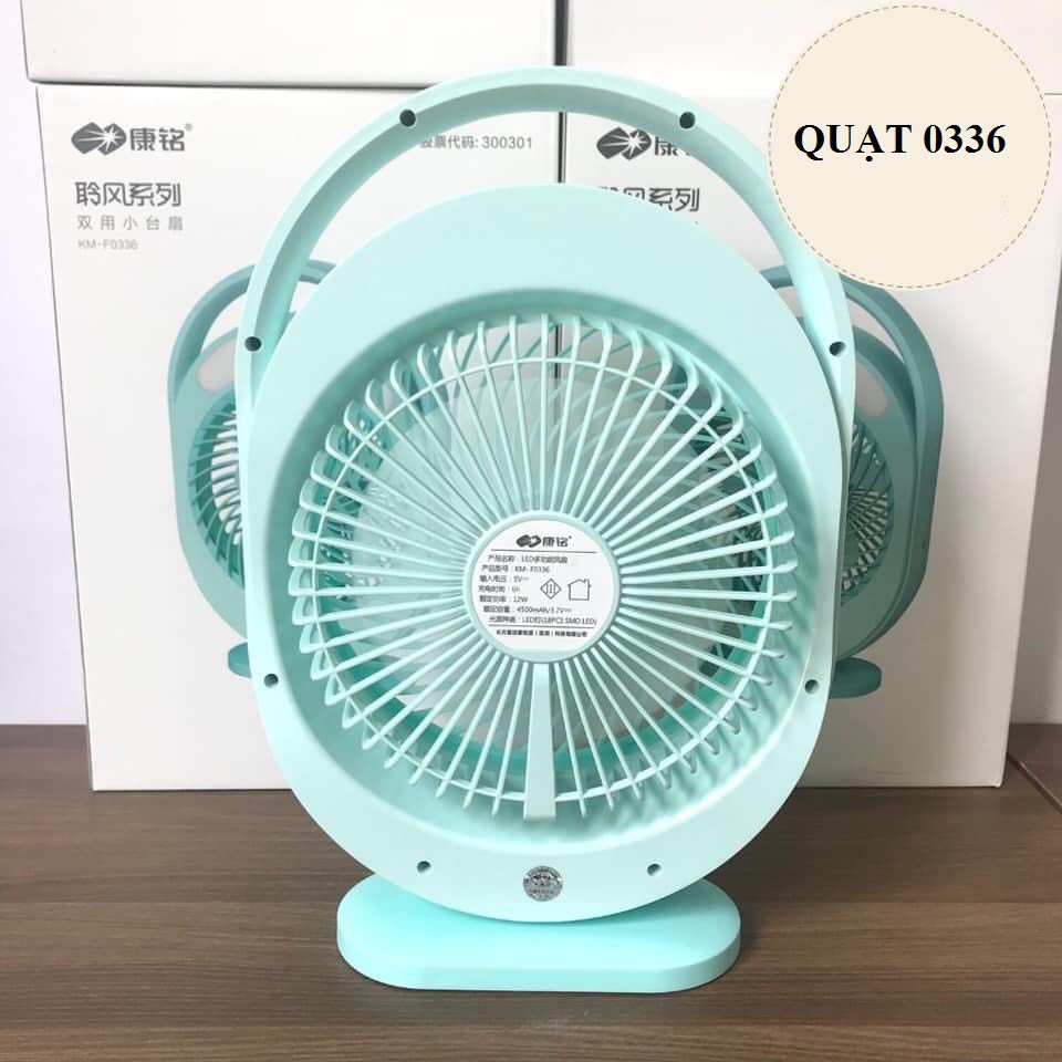 Quạt sạc tích điện có đèn led km f0336