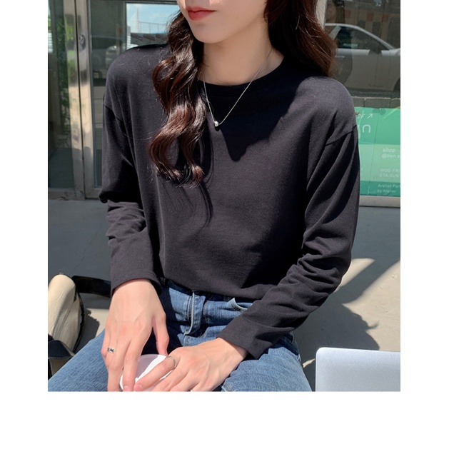 Áo Thun Dài Tay Màu Trơn Thiết Kế Mới Thời Trang Mùa Xuân Thu Dành Cho Nữ