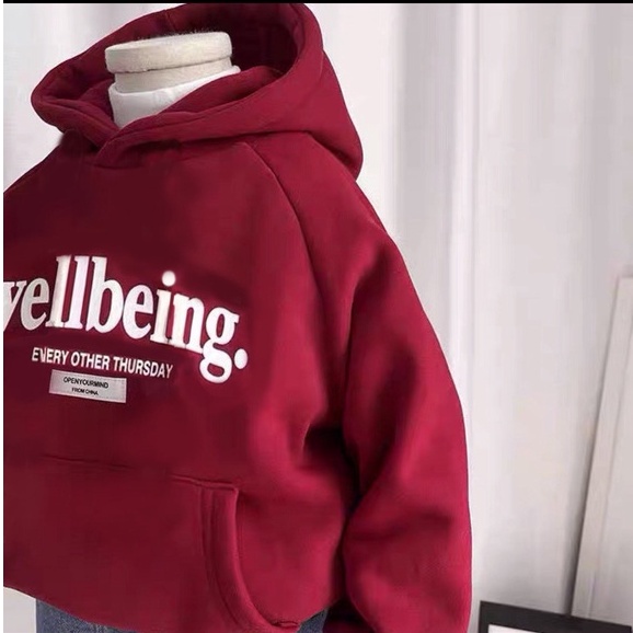 Áo hoodie nỉ bé trai Con Xinh phom rộng in chữ Wellbeing, thời trang thu đông dành cho bé từ 4 đến 10 tuổi