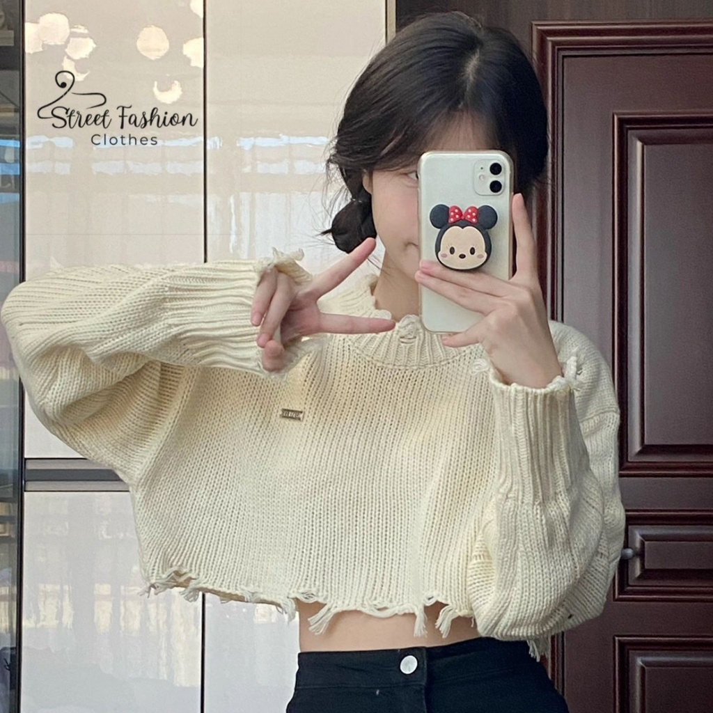 Áo len croptop thiết kê cách điệu, độc đáo phong cách trẻ trung, cá tính, năng động