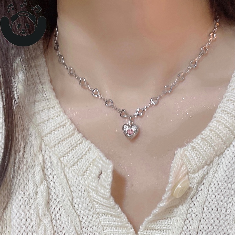 Dây Chuyền Mặt Trái Tim Đính Đá Phong Cách Hàn Quốc Cho Nữ