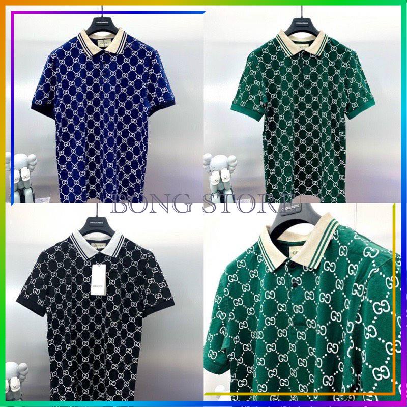 Áo polo nam nữ họa tiết GG ngắn tay cổ bẻ, Áo thun polo nam nữ from rộng