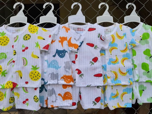 { chọn mẫu} bộ cotton giấy cộc tay cúc giữa bé trai/bé gái size 5-16kg