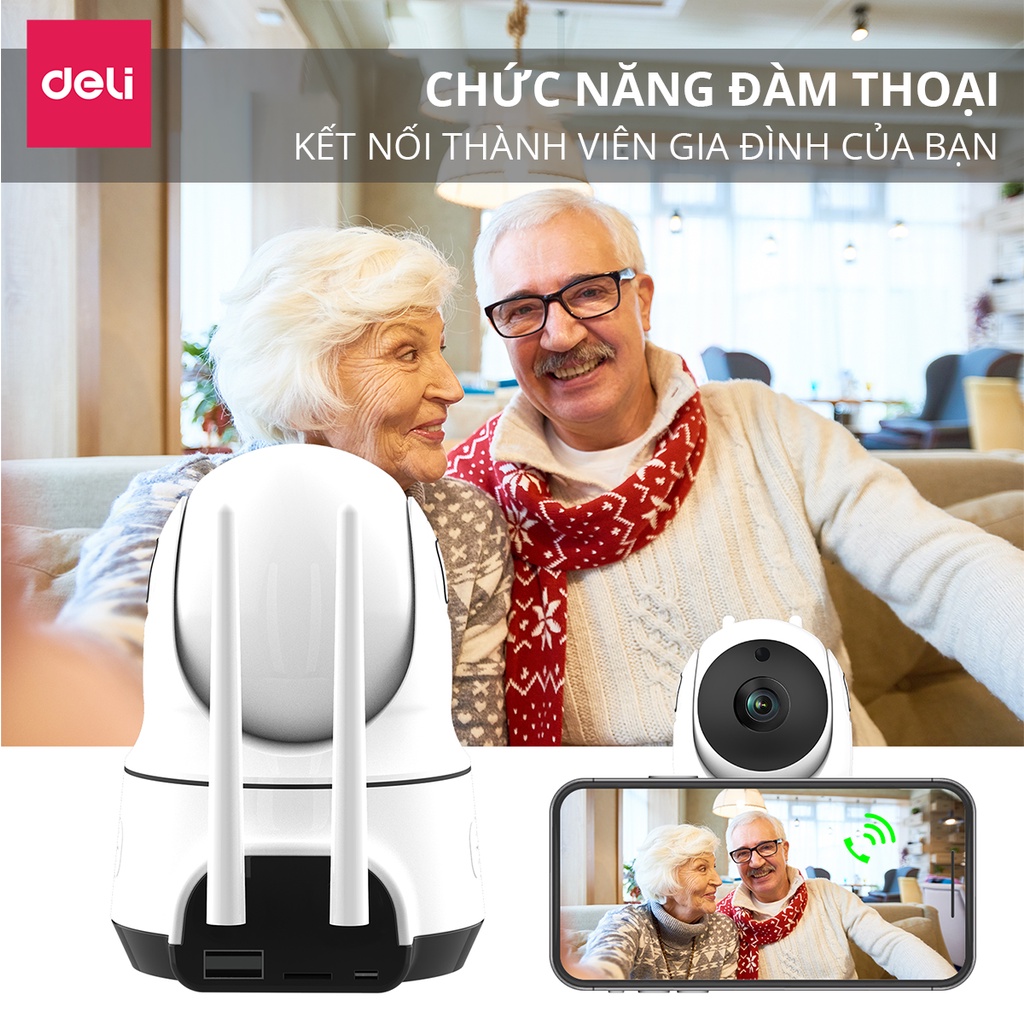 Camera Wifi Deli HD 1080P 360 Độ Chính Hãng Giám Sát An Ninh Gia Đình, Văn Phòng - ES102