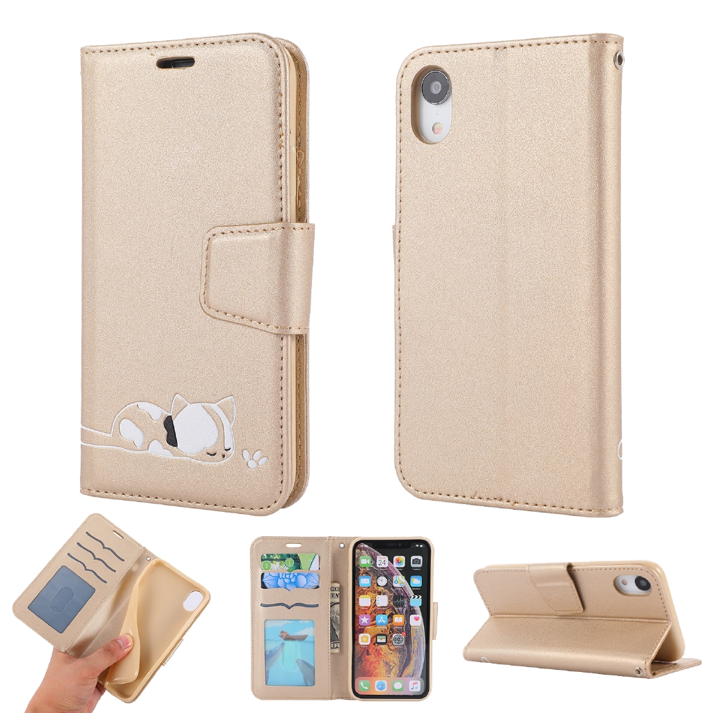 Bao da điện thoại dập nổi hình mèo con cho Iphone XR 11 Pro