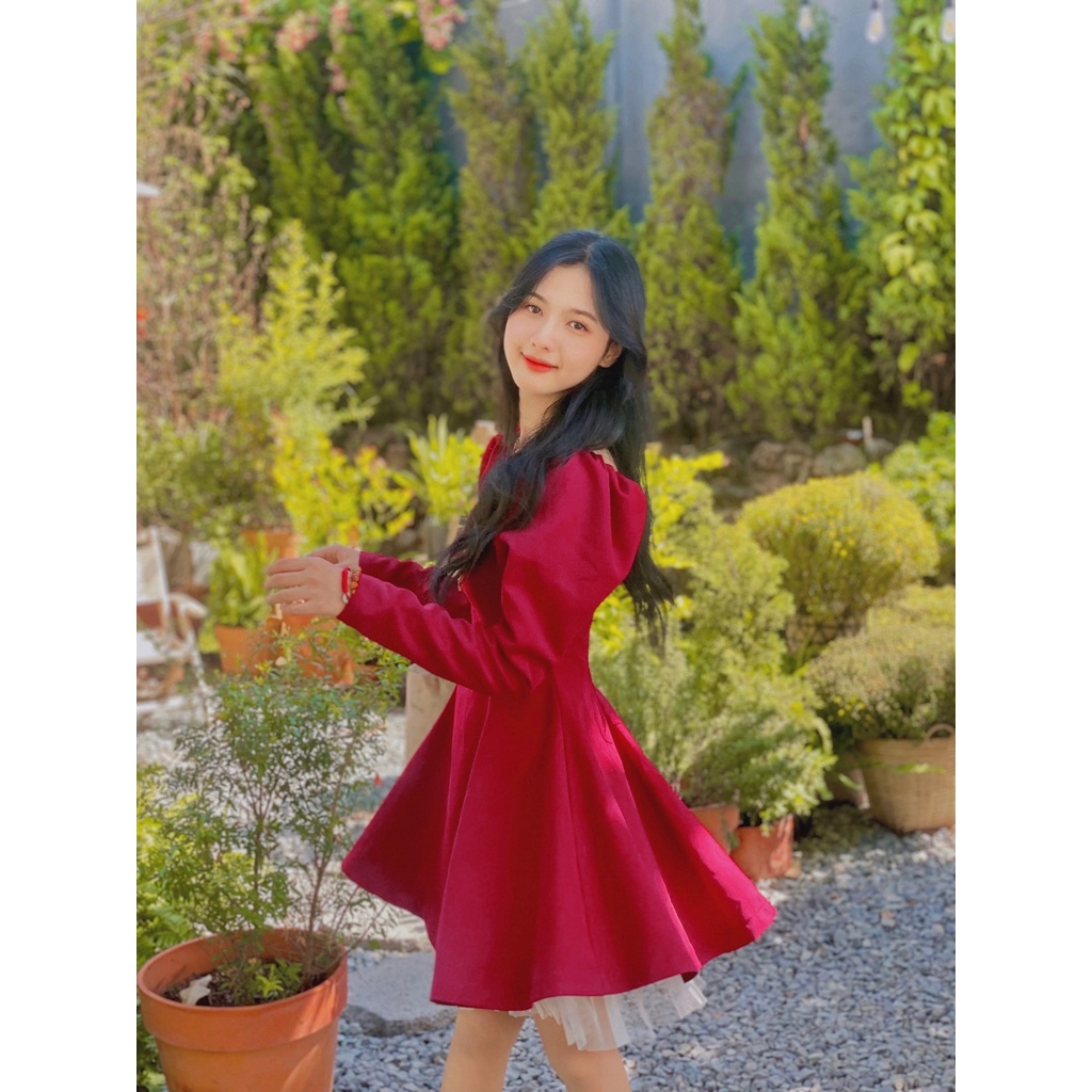Đầm tiểu thư sang trọng 2 màu đỏ/đen - Wing Dress