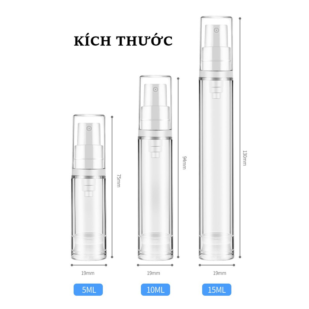 Chai chân không 5ml 10ml 15ml chiết serum kem, serum, gel, tinh dầu xịt giọt