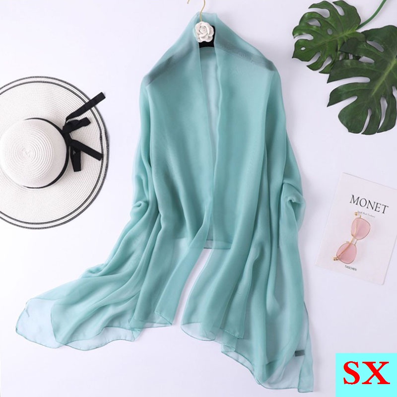 Khăn Choàng Lụa Chiffon Siêu Mỏng Nhẹ Màu Trơn Dáng Dài Chống Nắng / Bãi Biển Mùa Xuân Hè