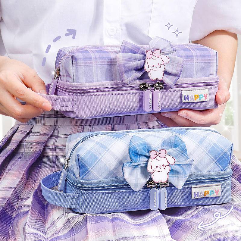 Túi Đựng Bút Bằng Vải Canvas Hai Ngăn Có Khóa Kéo Cỡ Lớn Phong Cách Nhật Hàn Dễ Thương Pencil Case Cute Korean Style Girl Large Capacity JK Japanese Style Student Big Double Cheap Simple Pink High School Pen Box for Girls Two Zip Canvas Bag Kids