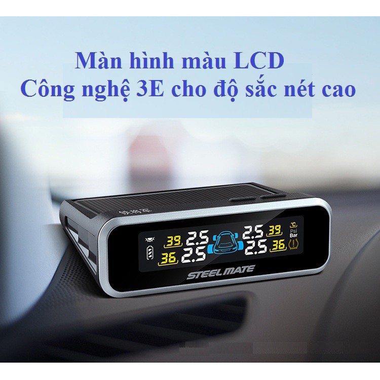 Cảm biến áp suất lốp Steelmate E3 van ngoài TPMS màn pin năng lượng mặt trời ren kim loại đồng dễ dàng lắp đặt