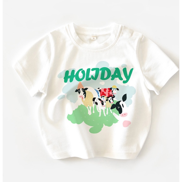 Áo thun bé trai bé gái Familylove - Áo phông trẻ em chú gấu Bò Sữa Holiday dễ thương chất liệu cotton 100% cao cấp